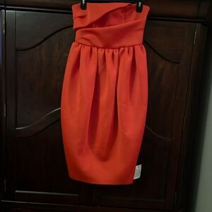 ASOS Strapless Dress in Vibrant Reddish Orange